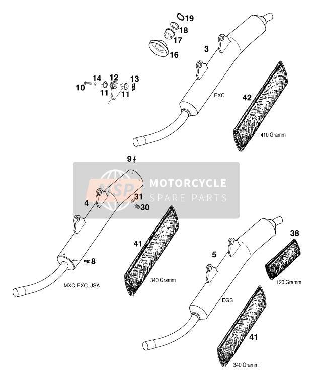 KTM 200 EXC USA 1999 HAUPTSCHALLDÄMPFER für ein 1999 KTM 200 EXC USA