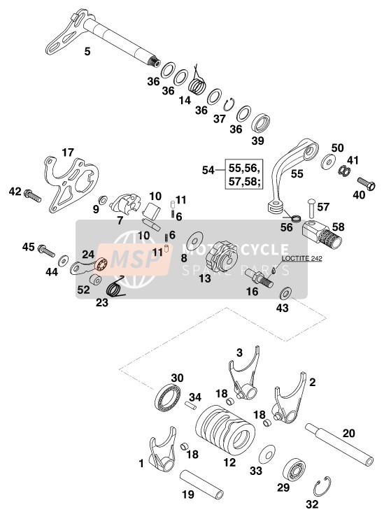 KTM 200 EXC Europe 1999 Mécanisme de changement de vitesse pour un 1999 KTM 200 EXC Europe