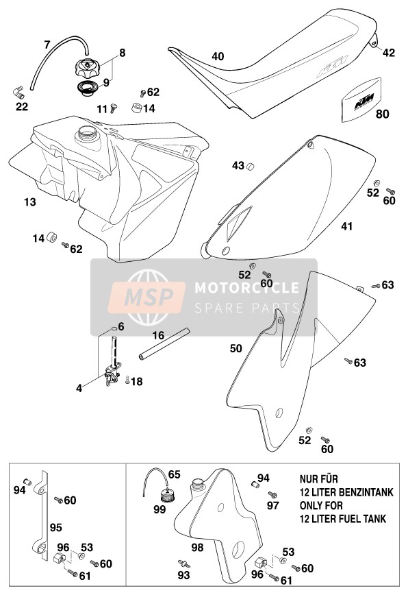 KTM 200 EXC USA 1999 Réservoir, Siège pour un 1999 KTM 200 EXC USA