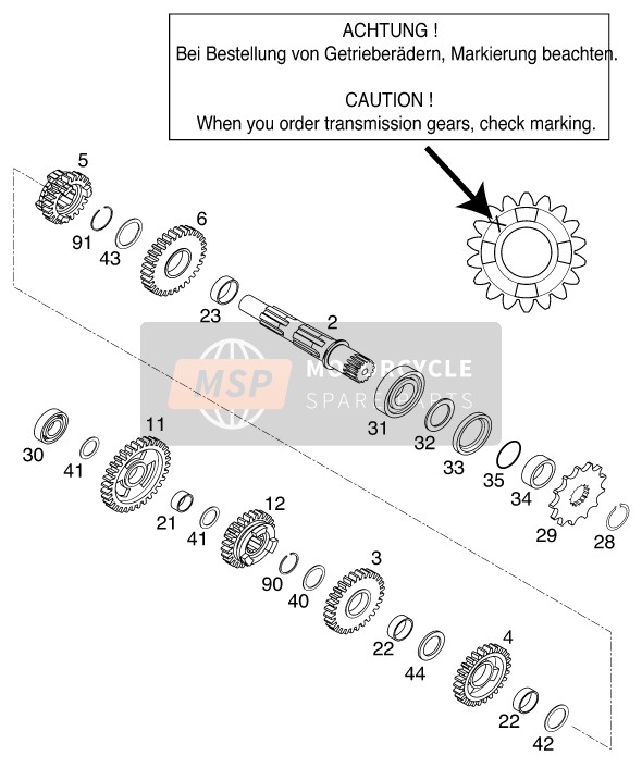 KTM 200 EXC Europe 1999 Transmission II - Counter Shaft for a 1999 KTM 200 EXC Europe