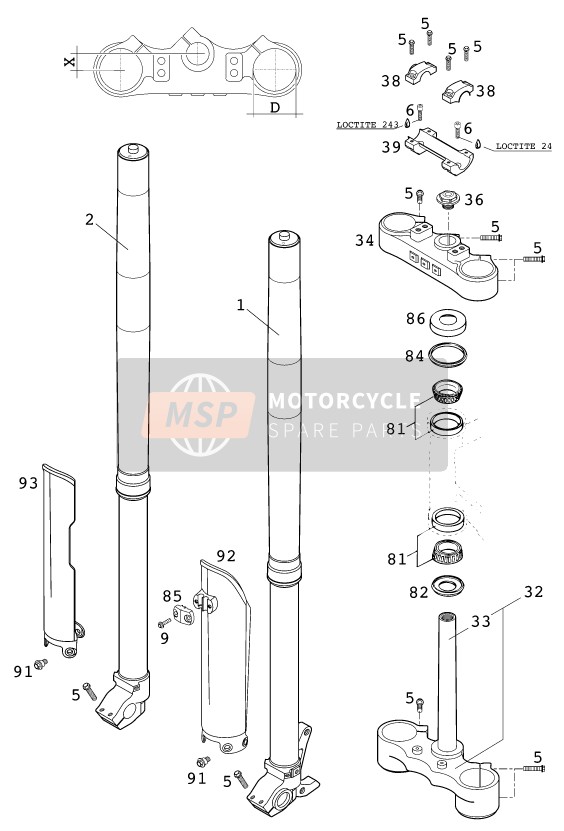 KTM 200 EXC Australia 2001 Front Fork, Triple Clamp for a 2001 KTM 200 EXC Australia