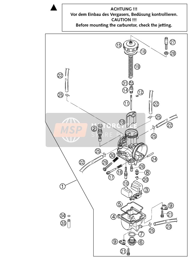 KTM 200 EXC Europe 2002 Carburettor for a 2002 KTM 200 EXC Europe