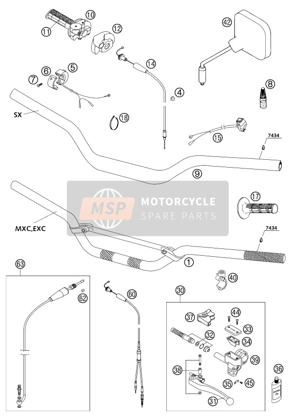 KTM 200 EXC Europe 2002 Handlebar, Controls for a 2002 KTM 200 EXC Europe