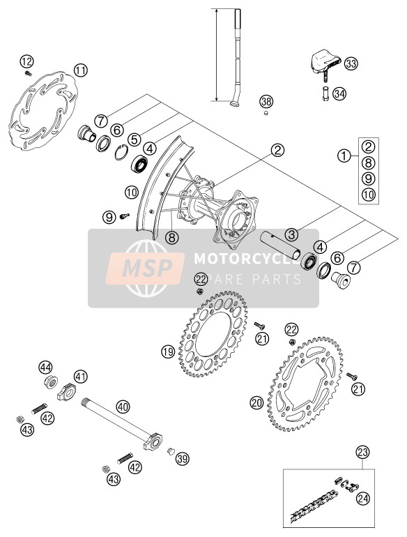 KTM 200 EXC Great Britain 2003 Rueda trasera para un 2003 KTM 200 EXC Great Britain