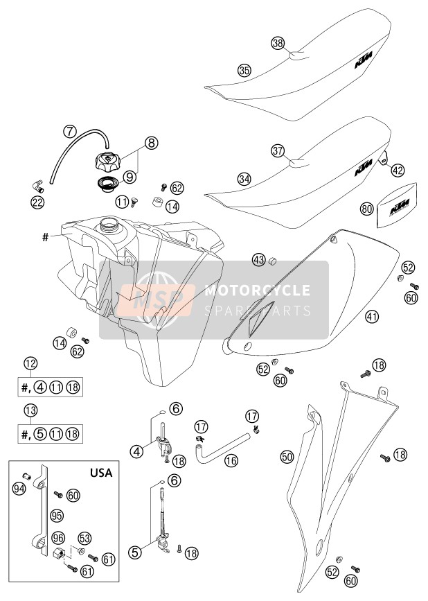 KTM 200 EXC Europe 2003 Tank, Seat for a 2003 KTM 200 EXC Europe