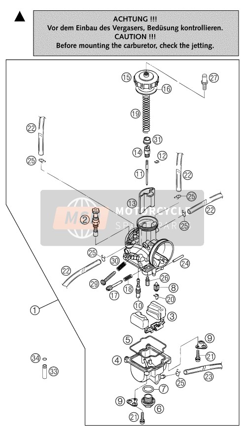 KTM 200 EXC Europe 2004 Carburettor for a 2004 KTM 200 EXC Europe