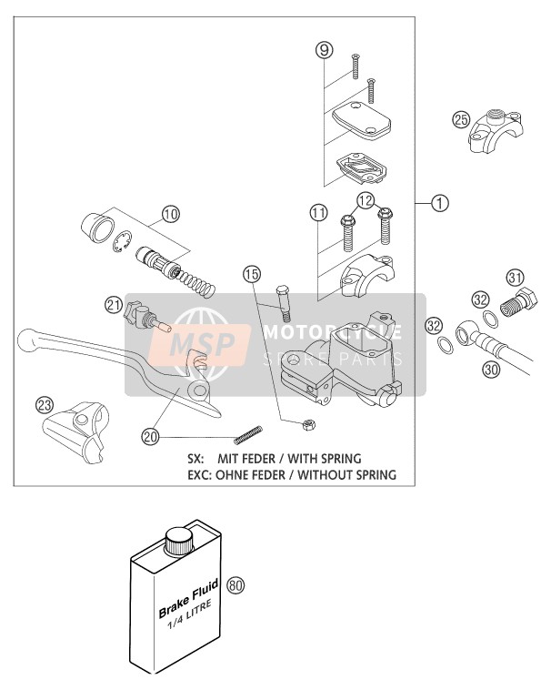 KTM 200 EXC Australia 2004 Controllo del freno anteriore per un 2004 KTM 200 EXC Australia