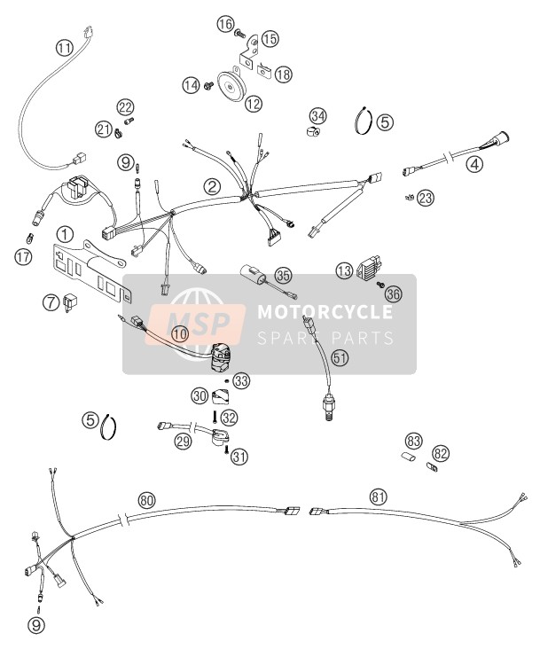 KTM 200 EXC Europe 2004 Faisceau de câblage pour un 2004 KTM 200 EXC Europe