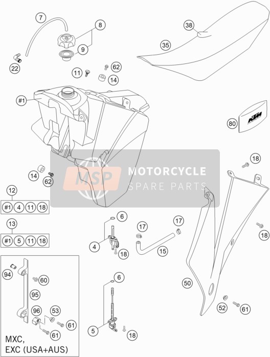 KTM 200 EXC USA 2005 Tank, Seat for a 2005 KTM 200 EXC USA