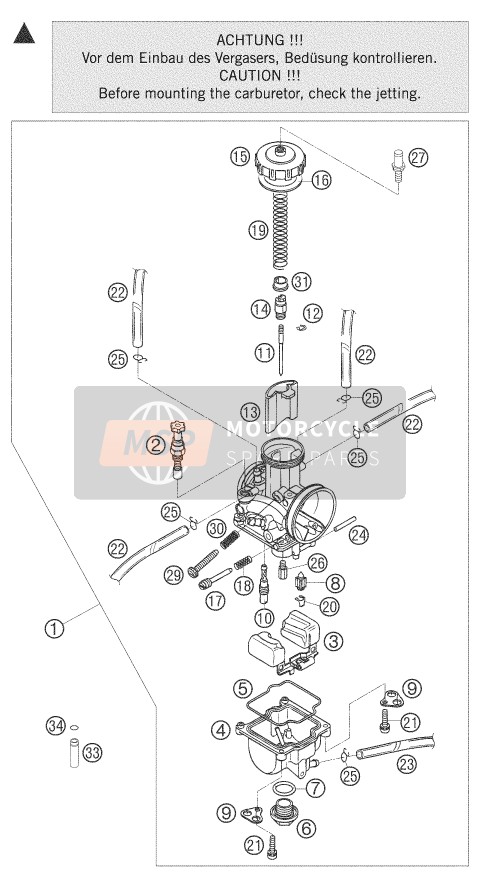 KTM 200 EXC Europe 2006 Carburador para un 2006 KTM 200 EXC Europe