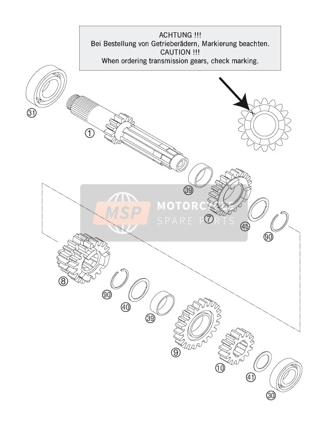 KTM 200 EXC Europe 2007 Transmisión I - Eje principal para un 2007 KTM 200 EXC Europe