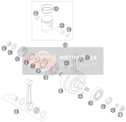 KTM 200 EXC Australia 2009 Cigüeñal, Pistón para un 2009 KTM 200 EXC Australia