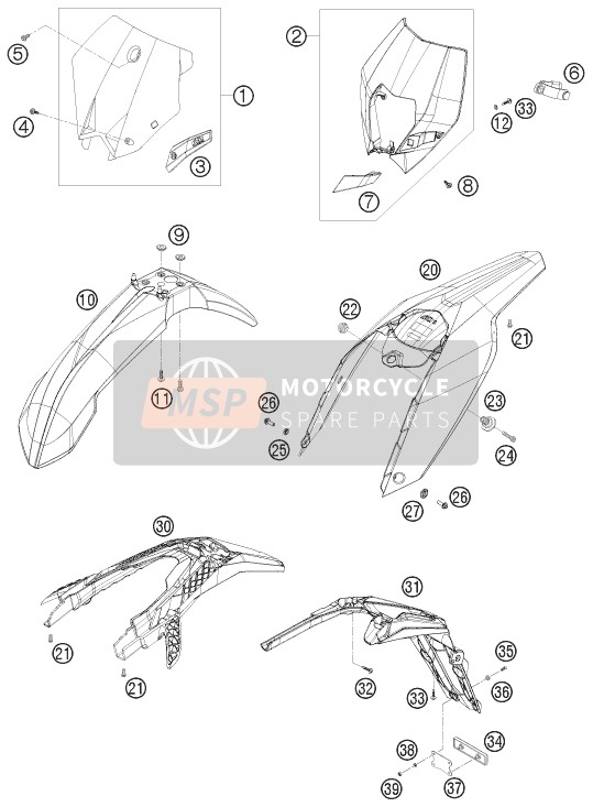 KTM 200 EXC Australia 2010 Maschera, Parafanghi per un 2010 KTM 200 EXC Australia