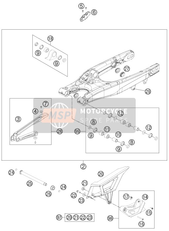 KTM 200 EXC Australia 2012 Swing Arm for a 2012 KTM 200 EXC Australia