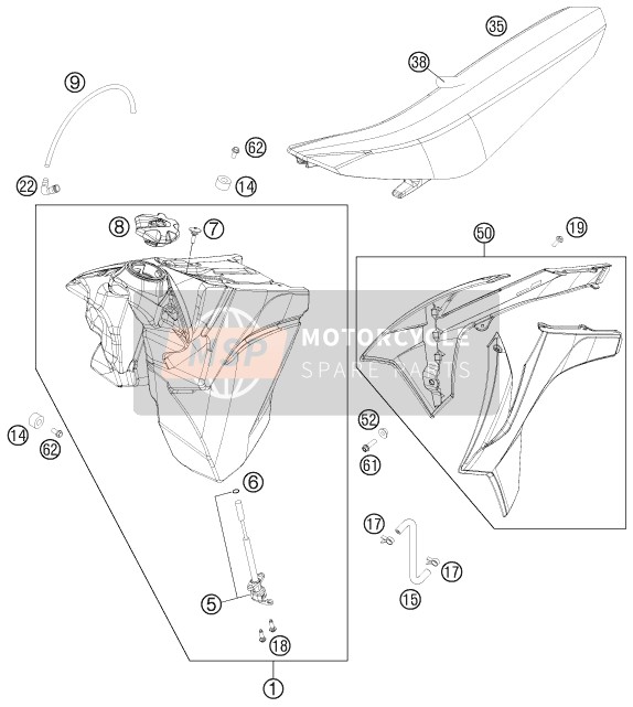 KTM 200 EXC Europe 2012 Tanque, Asiento para un 2012 KTM 200 EXC Europe