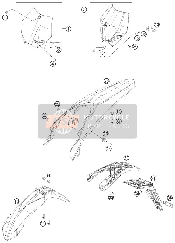 KTM 200 EXC Australia 2013 Máscara, Guardabarros para un 2013 KTM 200 EXC Australia