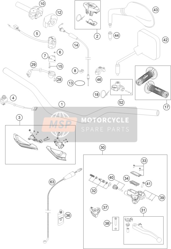 KTM 200 EXC Europe 2014 Handlebar, Controls for a 2014 KTM 200 EXC Europe