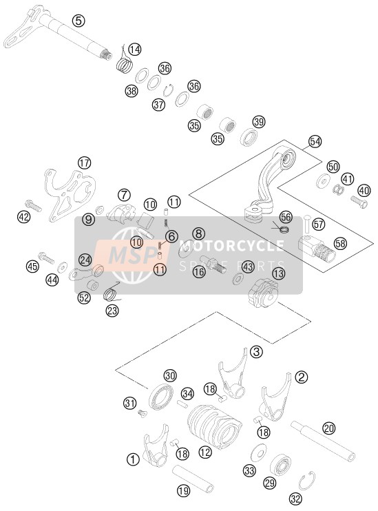 KTM 200 EXC Australia 2014 Mécanisme de changement de vitesse pour un 2014 KTM 200 EXC Australia