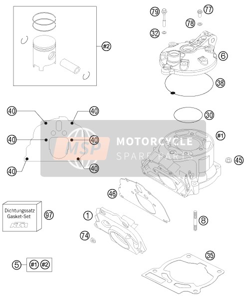 KTM 200 EXC Europe 2015 Cilindro, Cabeza de cilindro para un 2015 KTM 200 EXC Europe