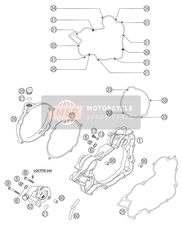 KTM 200 EXC SGP Asia 2001 Koppelingsdeksel voor een 2001 KTM 200 EXC SGP Asia