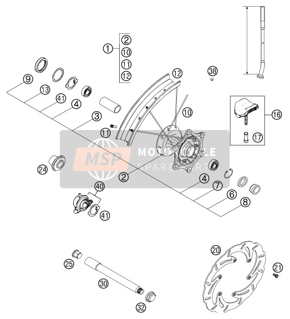 KTM 200 EXC SGP Asia 2001 Voorwiel voor een 2001 KTM 200 EXC SGP Asia