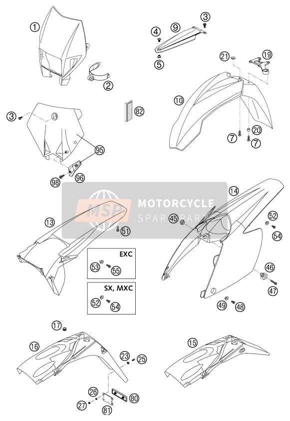 KTM 200 MXC USA 2003 Masque, Ailes pour un 2003 KTM 200 MXC USA