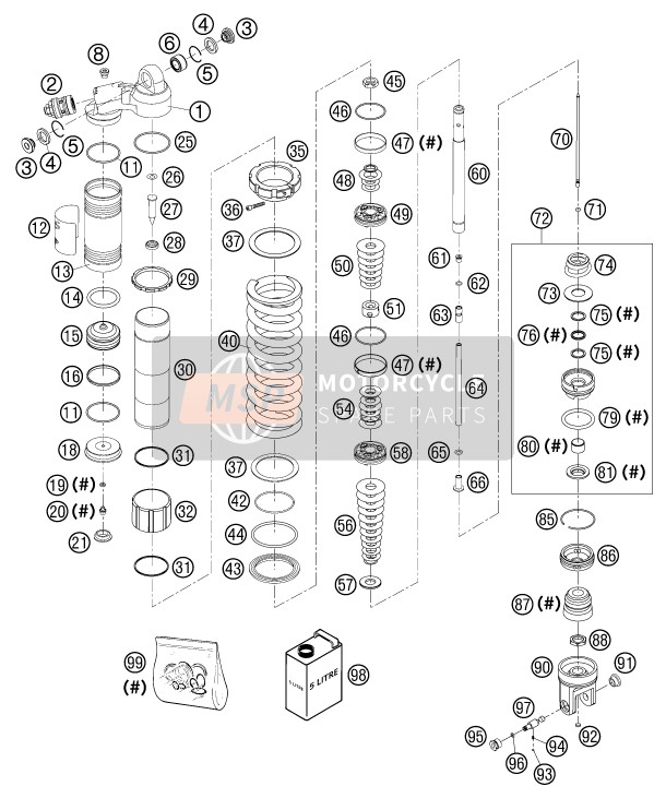 KTM 200 MXC USA 2003 Shock Absorber Disassembled for a 2003 KTM 200 MXC USA