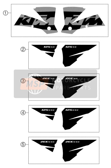 KTM 200 SX Europe 2004 Decalcomania per un 2004 KTM 200 SX Europe