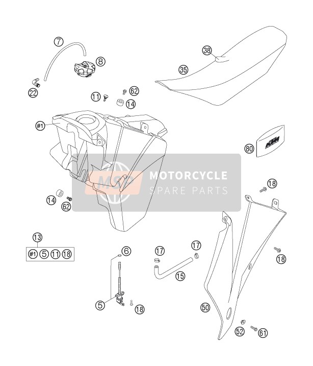 KTM 200 XC-W USA 2007 Tanque, Asiento para un 2007 KTM 200 XC-W USA