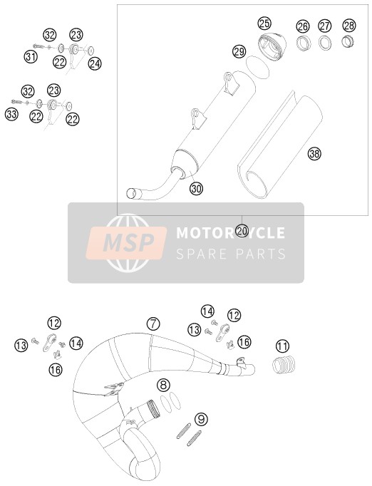 KTM 200 XC-W USA 2008 Impianto di scarico per un 2008 KTM 200 XC-W USA