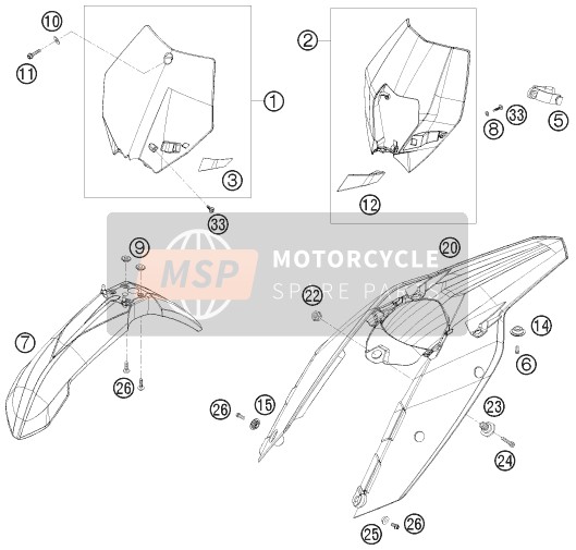 KTM 200 XC-W USA 2008 Maschera, Parafanghi per un 2008 KTM 200 XC-W USA