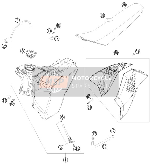 KTM 200 XC-W USA 2008 Tank, Seat for a 2008 KTM 200 XC-W USA