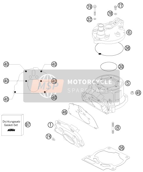 KTM 200 XC-W USA 2009 Cilinder, Cilinderkop voor een 2009 KTM 200 XC-W USA