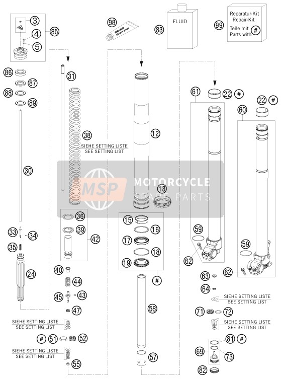 KTM 200 XC-W USA 2009 Forcella anteriore smontata per un 2009 KTM 200 XC-W USA