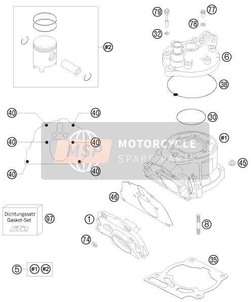 KTM 200 XC-W USA 2010 Cylinder, Cylinder Head for a 2010 KTM 200 XC-W USA