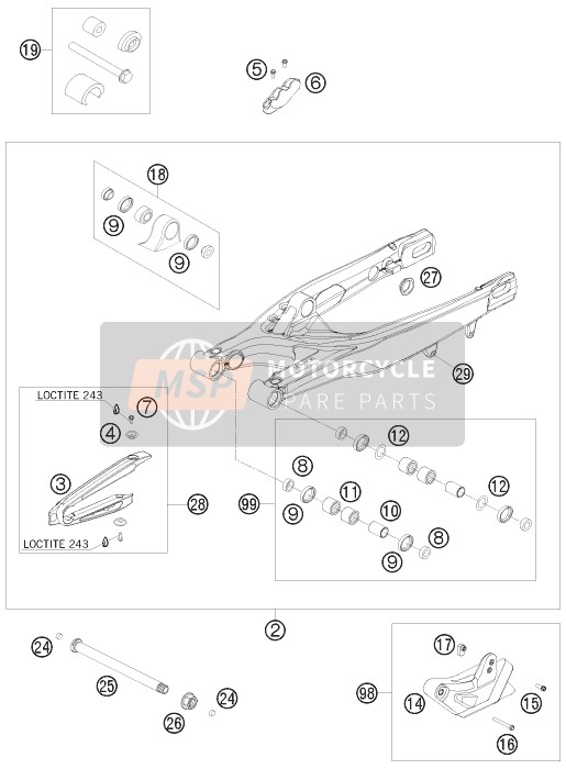 KTM 200 XC-W USA 2010 Brazo oscilante para un 2010 KTM 200 XC-W USA