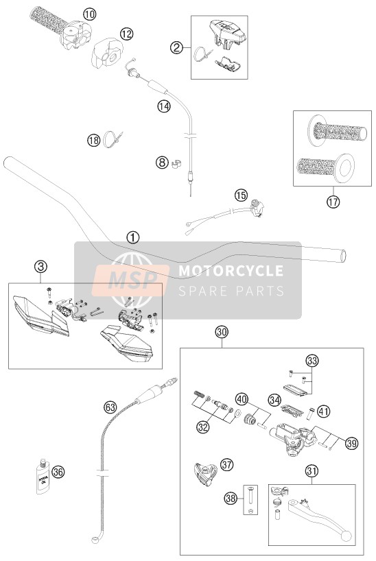 KTM 200 XC-W USA 2012 Handlebar, Controls for a 2012 KTM 200 XC-W USA