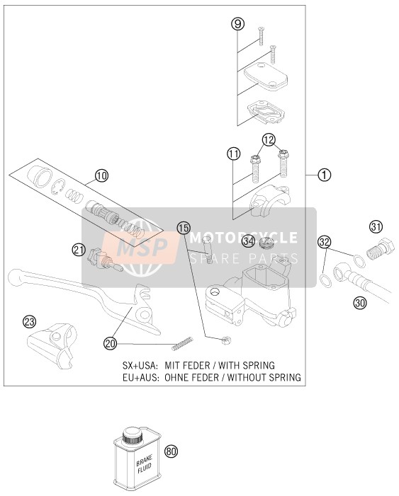 KTM 200 XC-W USA 2013 Front Brake Control for a 2013 KTM 200 XC-W USA