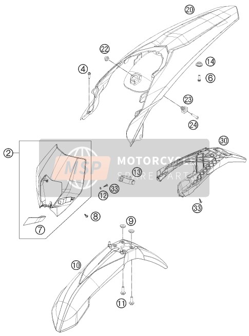 KTM 200 XC-W USA 2013 Masker, Spatborden voor een 2013 KTM 200 XC-W USA