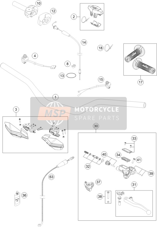 KTM 200 XC-W USA 2014 Handlebar, Controls for a 2014 KTM 200 XC-W USA