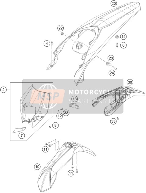 KTM 200 XC-W USA 2015 Masker, Spatborden voor een 2015 KTM 200 XC-W USA