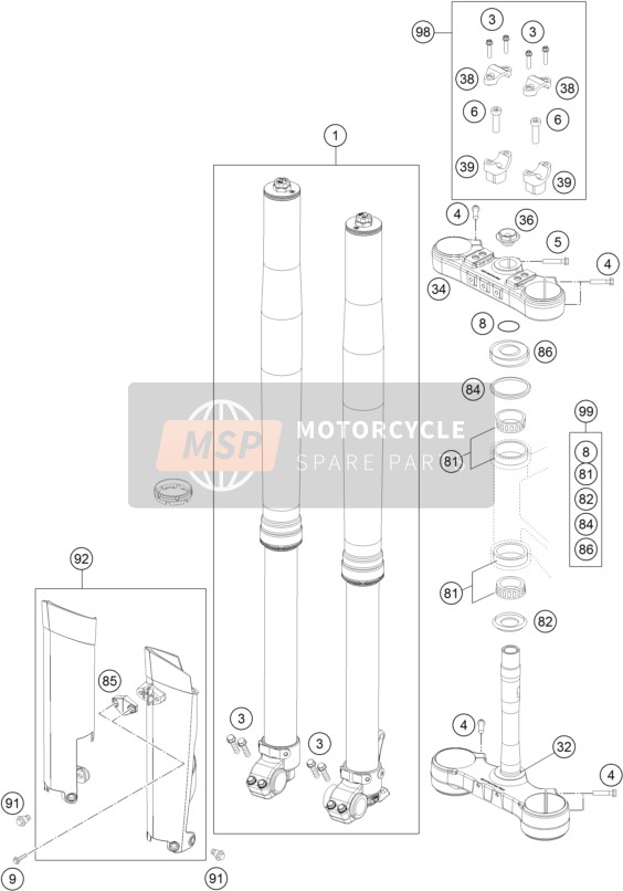 KTM 200 XC-W USA 2016 VORDERRADGABEL, GABELBRÜCKE für ein 2016 KTM 200 XC-W USA