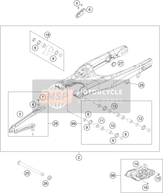 KTM 200 XC-W USA 2016 Swing Arm for a 2016 KTM 200 XC-W USA