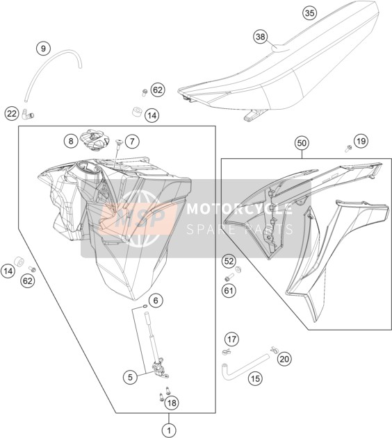 KTM 200 XC-W USA 2016 Tanque, Asiento para un 2016 KTM 200 XC-W USA