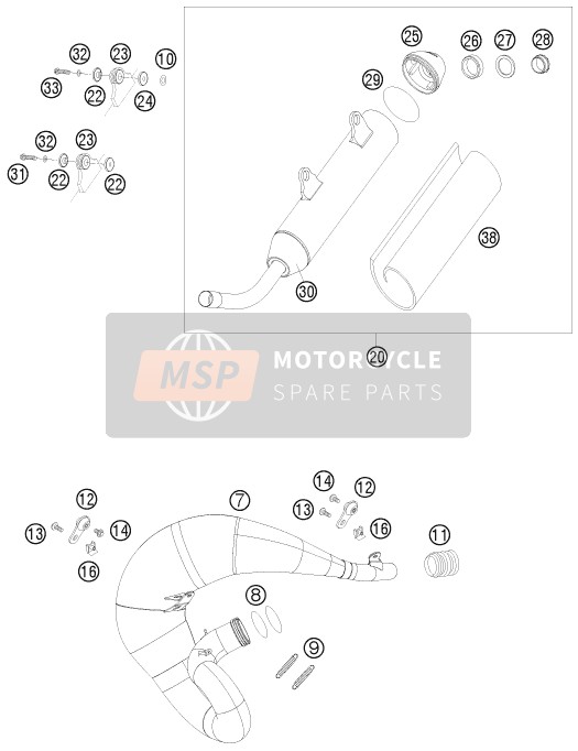 KTM 200 XC USA 2009 Sistema de escape para un 2009 KTM 200 XC USA