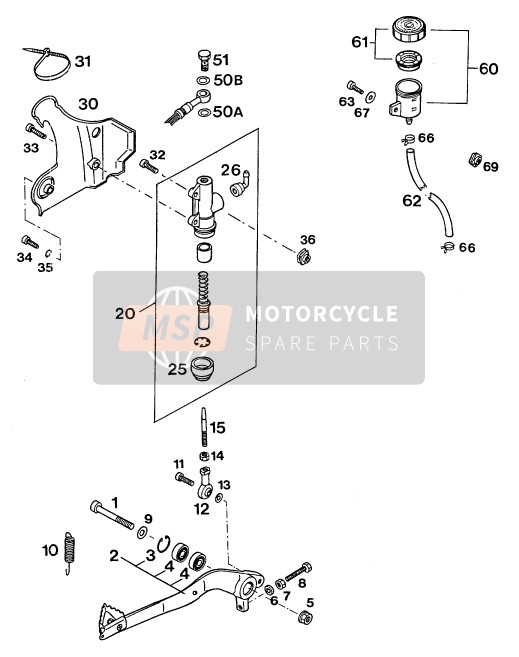 KTM 250 E-XC Europe 1994 Commande de frein arrière pour un 1994 KTM 250 E-XC Europe