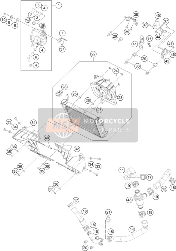 KTM 250 Duke, orange China 2018 Cooling System for a 2018 KTM 250 Duke, orange China