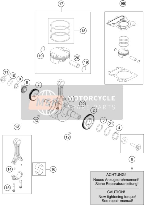 KTM 250 Duke, orange China 2018 Albero motore, Pistone per un 2018 KTM 250 Duke, orange China