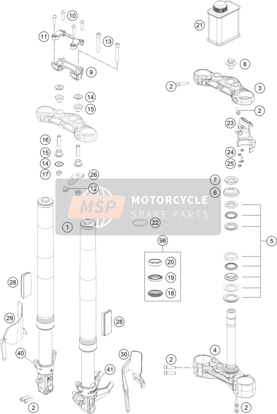 KTM 250 Duke, orange, w/o ABS-B.D.  2019 Front Fork, Triple Clamp for a 2019 KTM 250 Duke, orange, w/o ABS-B.D. 