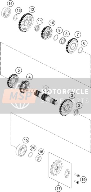 KTM 250 Duke, white - B.D. Japan 2019 Transmissie II - Tegenas voor een 2019 KTM 250 Duke, white - B.D. Japan